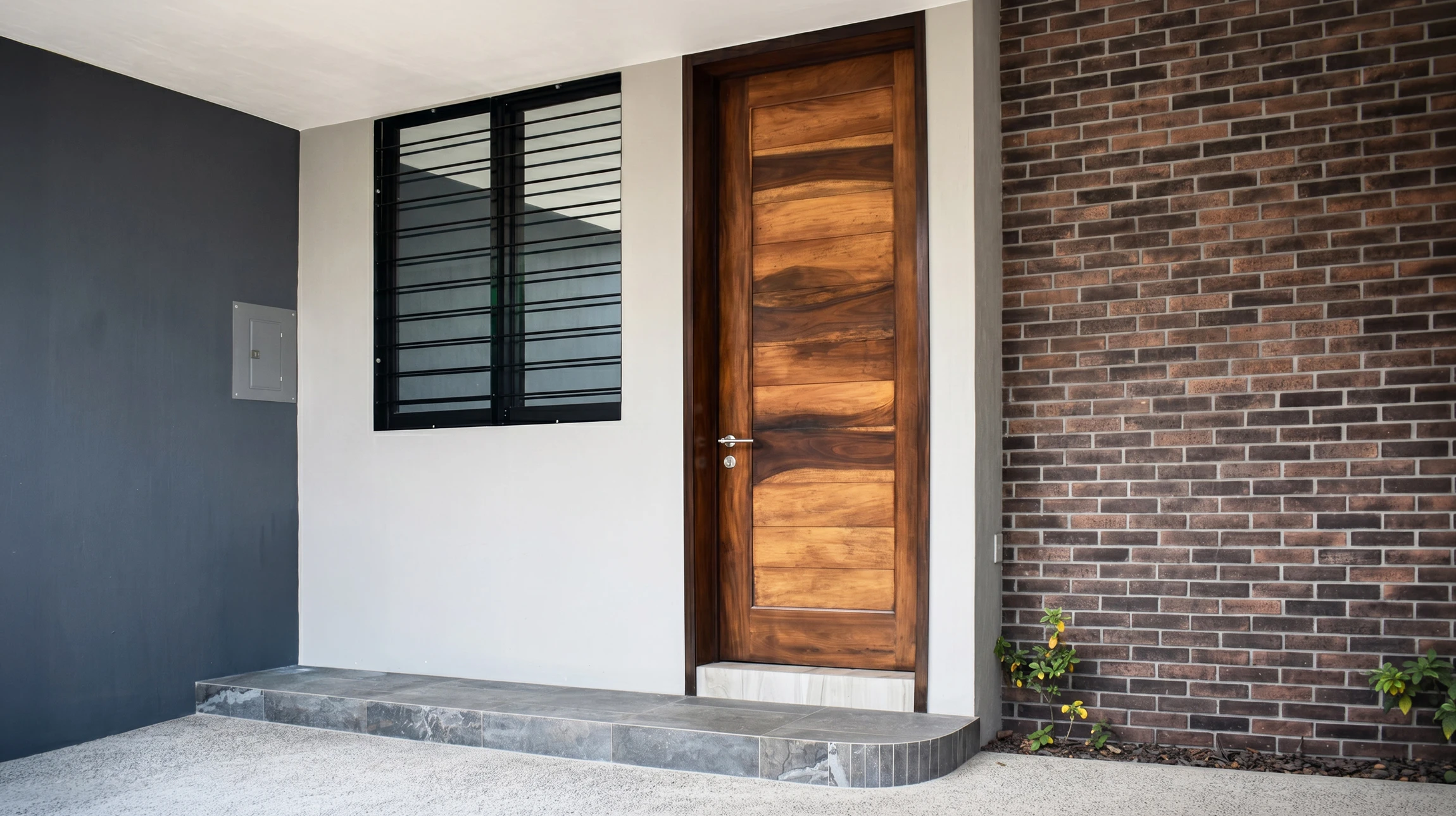 porte grise entrée de maison moderne avec façade contemporaine blanche et grise